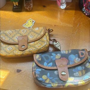 Dooney & Bourke Yellow Bumblebee Bee and Alphabet print Wallets Lot of 2